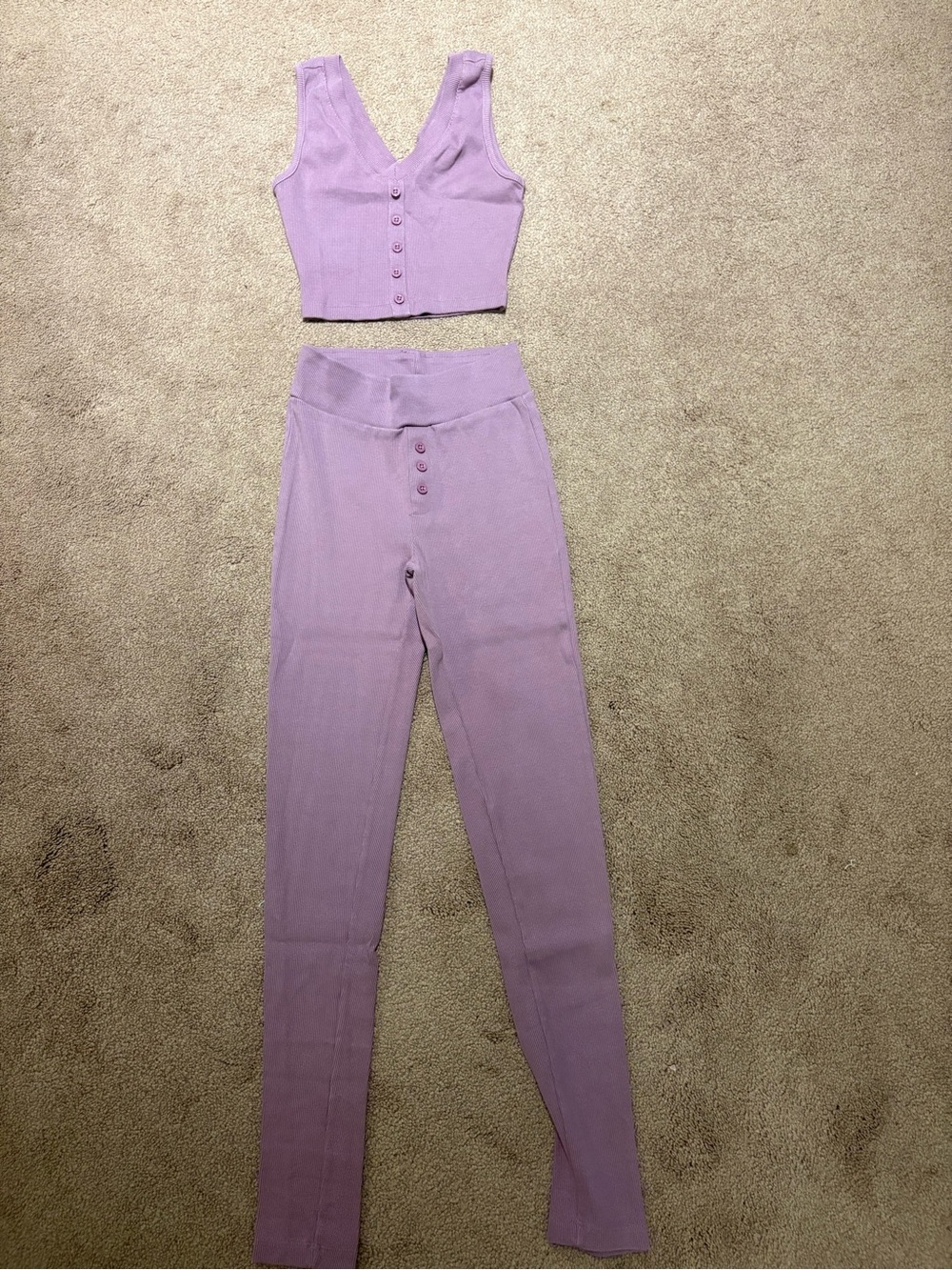 La Vie En Rose Lavender Ribbed Leggings and Crop Top Set size xs